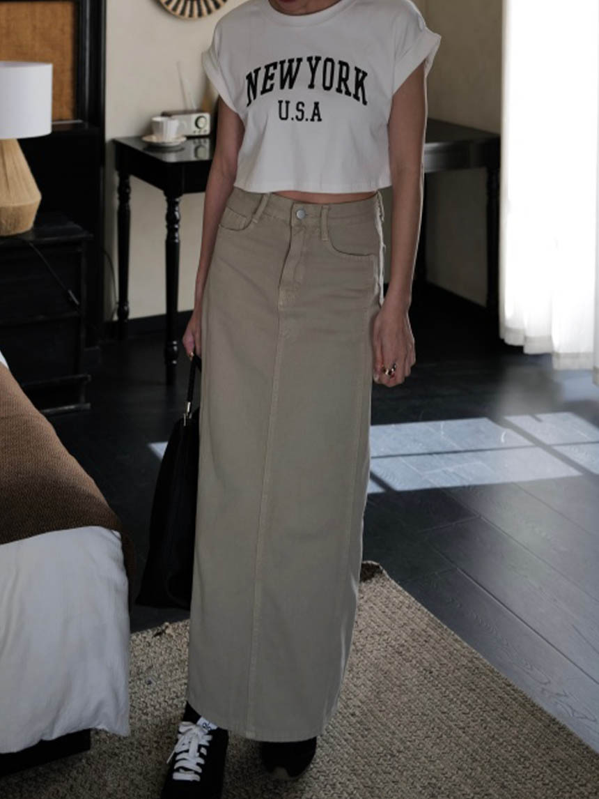 三縫線後開衩牛仔長裙*3色