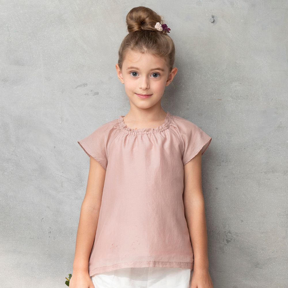 PIPPY 飄逸涼感絲質圓領短袖上衣 粉