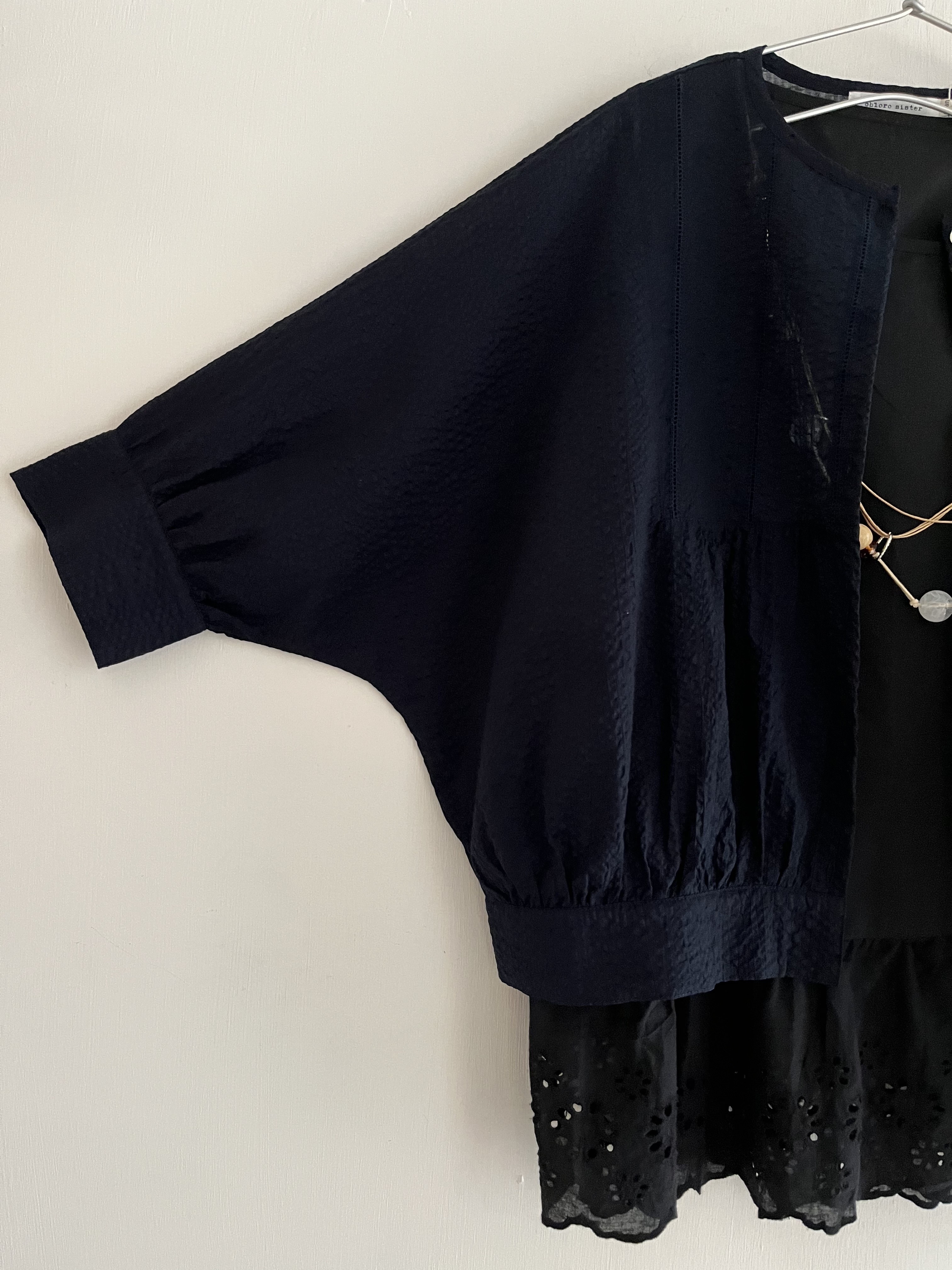 日本製藍色刺繡皺皺布外套