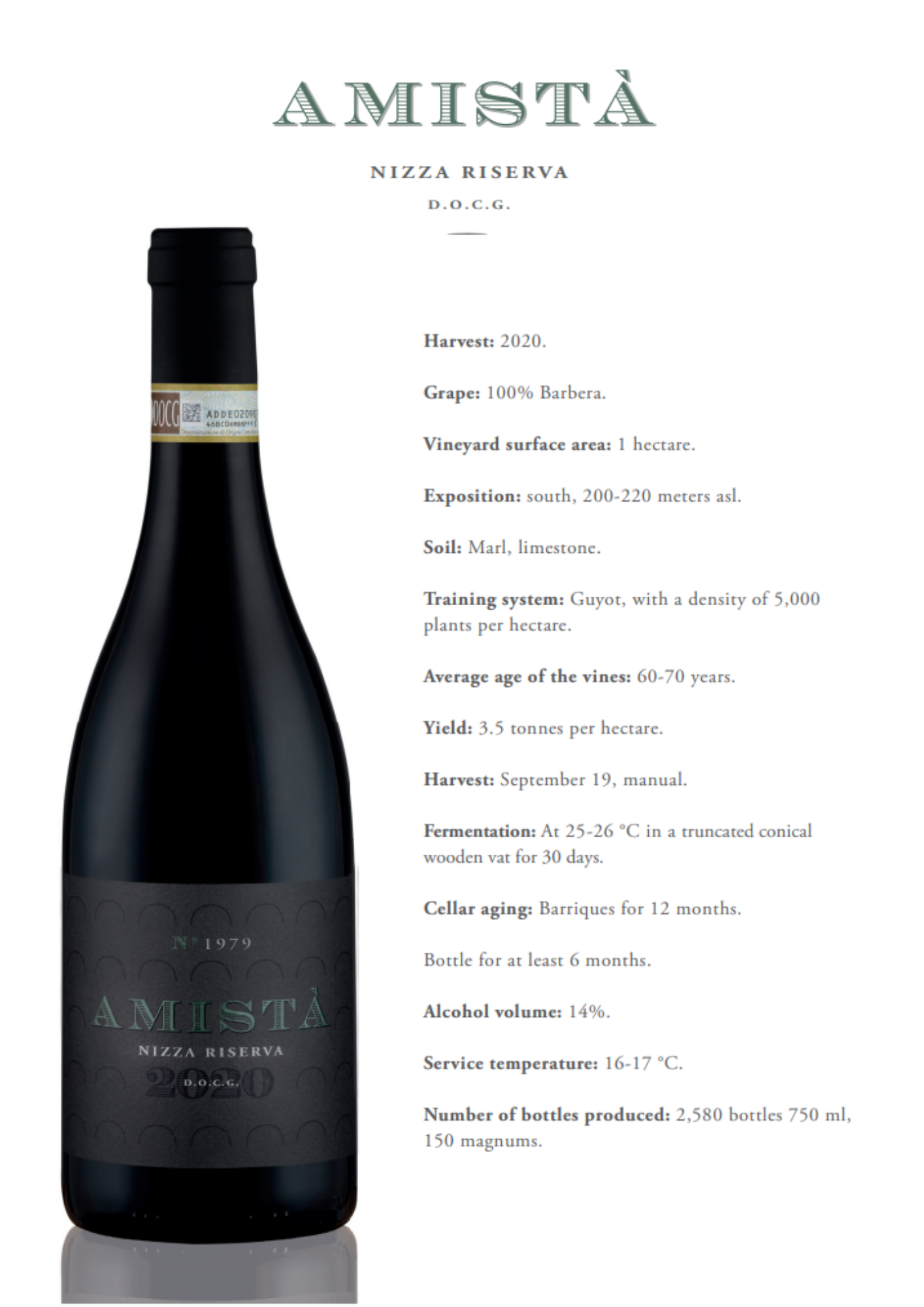 Amistà Nizza Barbera Reserver DOCG 2020