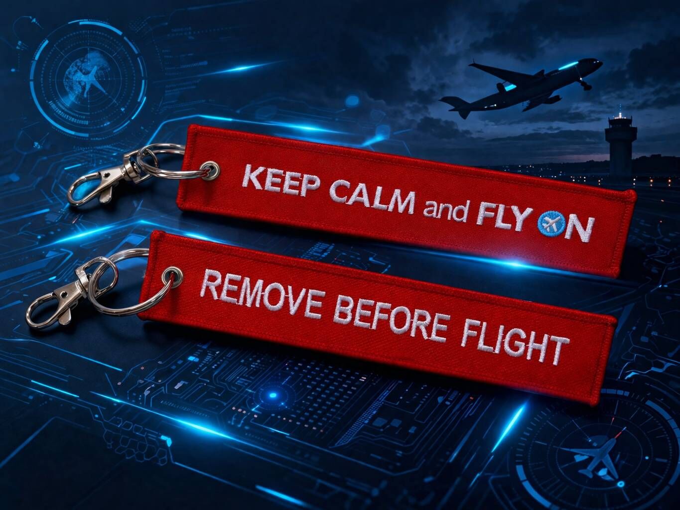KEEP CALM and FLY ON(紅) 飛行前拆除鑰匙圈