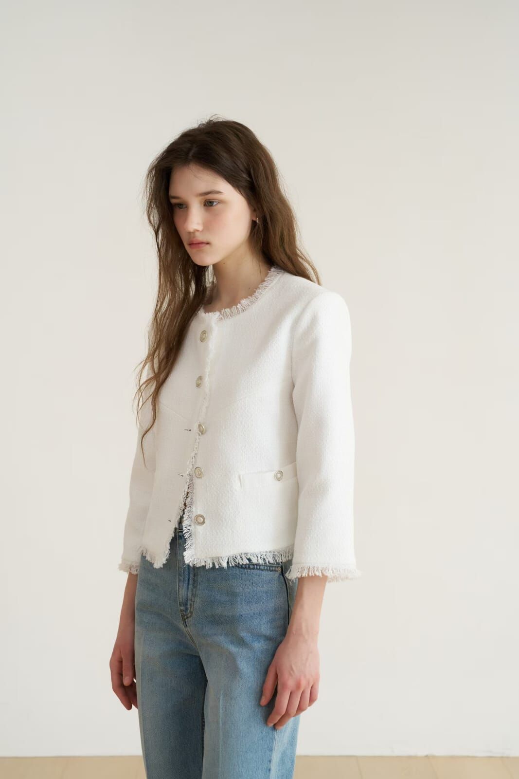 AY6010 質感流蘇邊7分袖外套