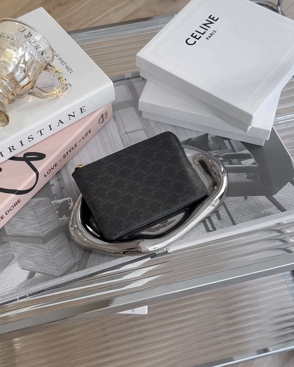 CELINE｜鑰匙扣零錢包 深老花