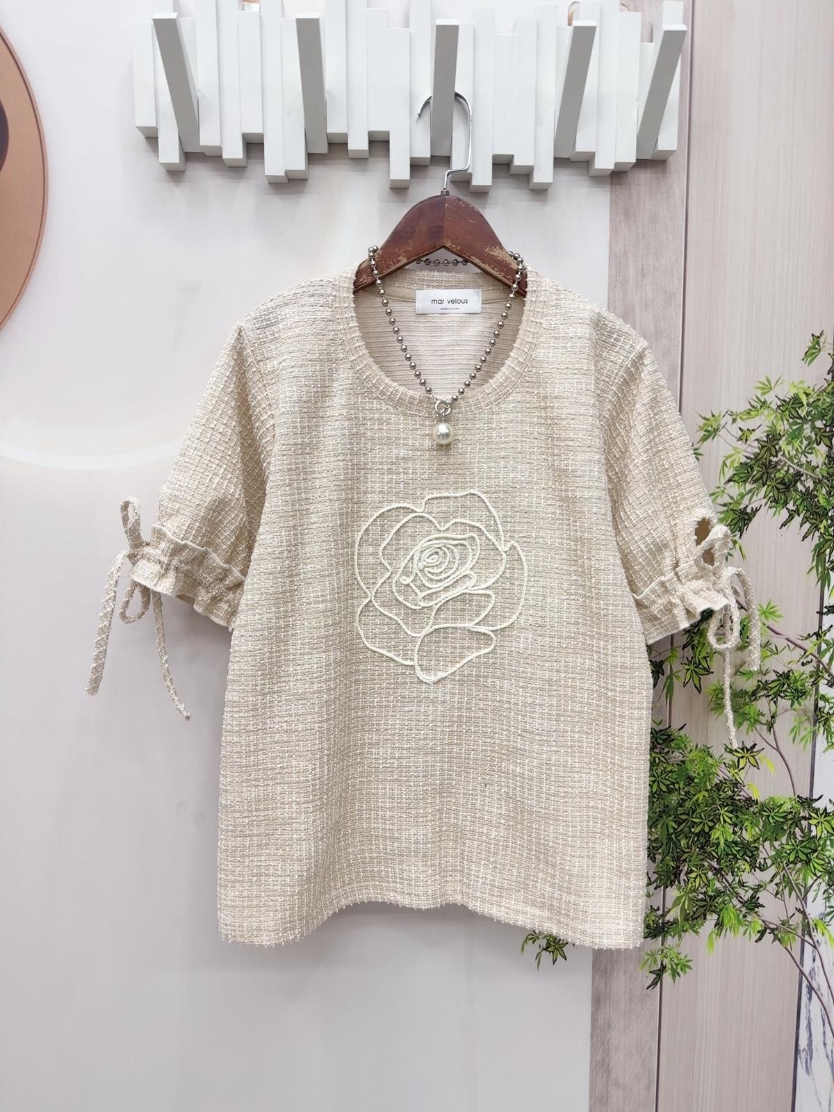 Mar 花圖案拼小香風料top ~152X