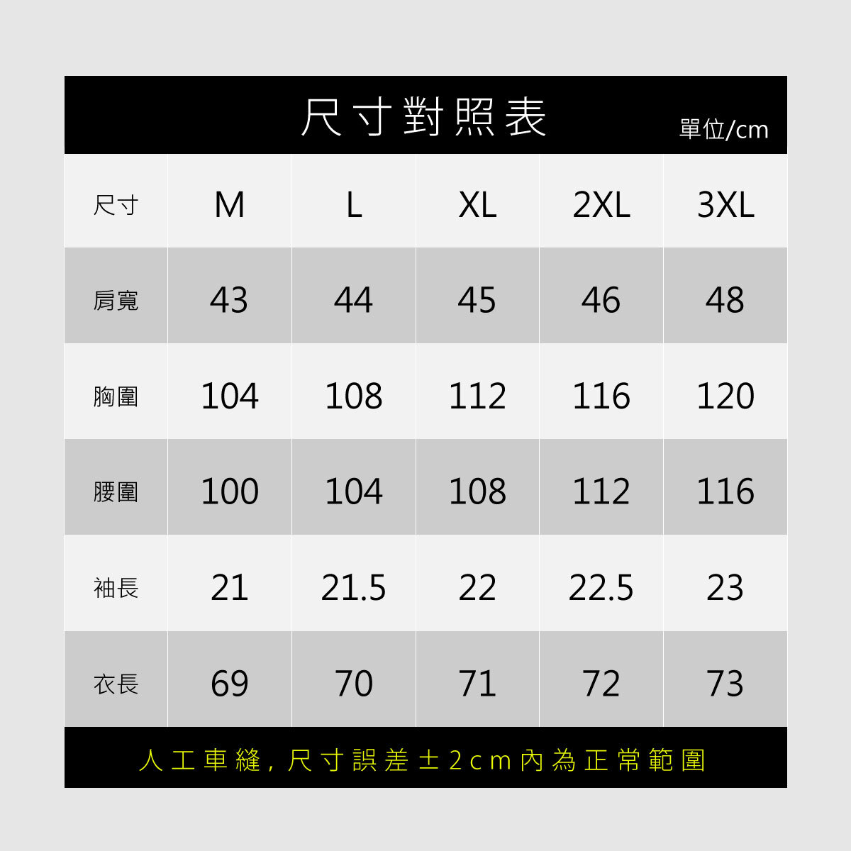 輕奢海鷗領Polo衫尺寸表