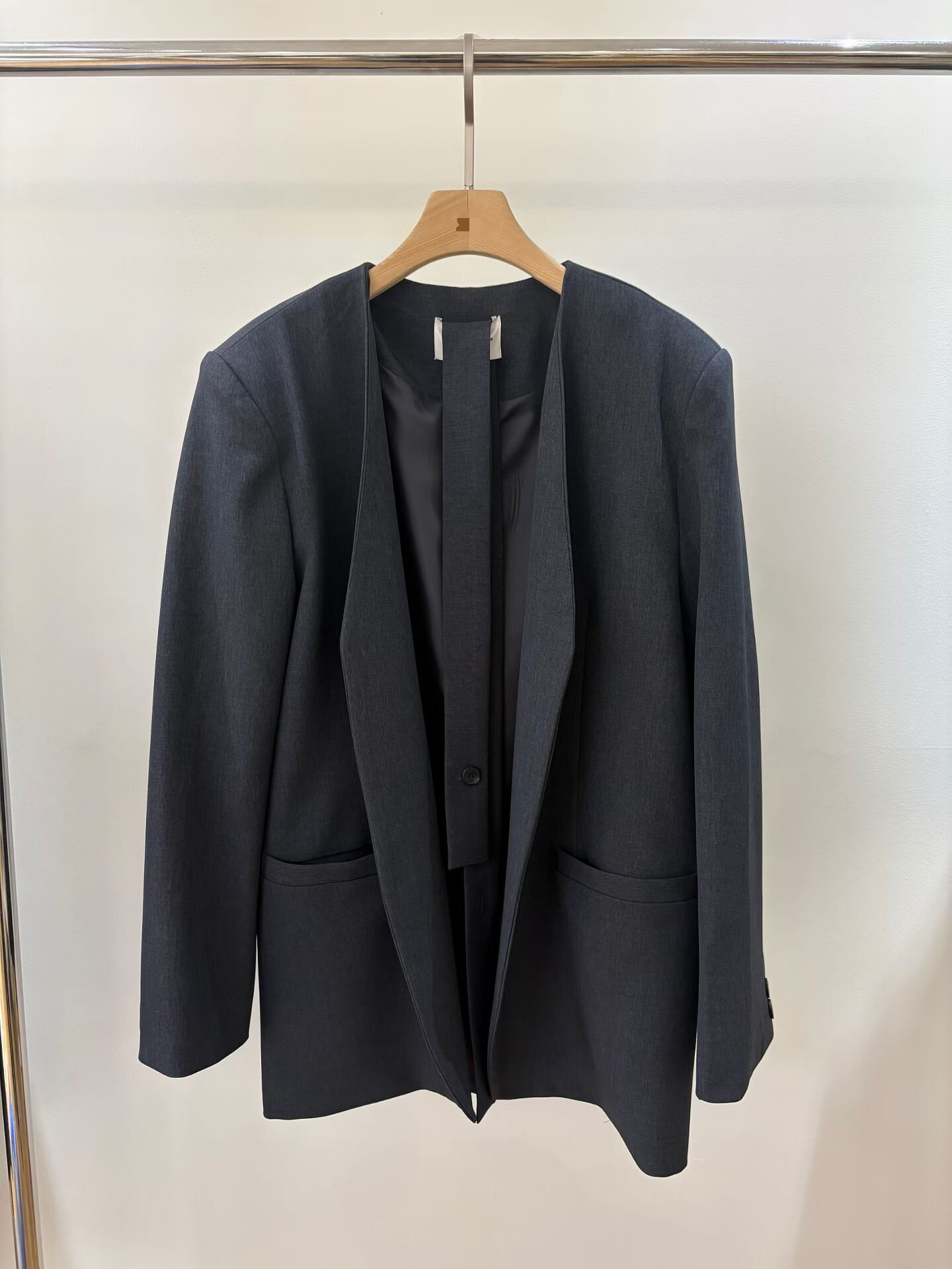 V領雙口袋腰綁西裝