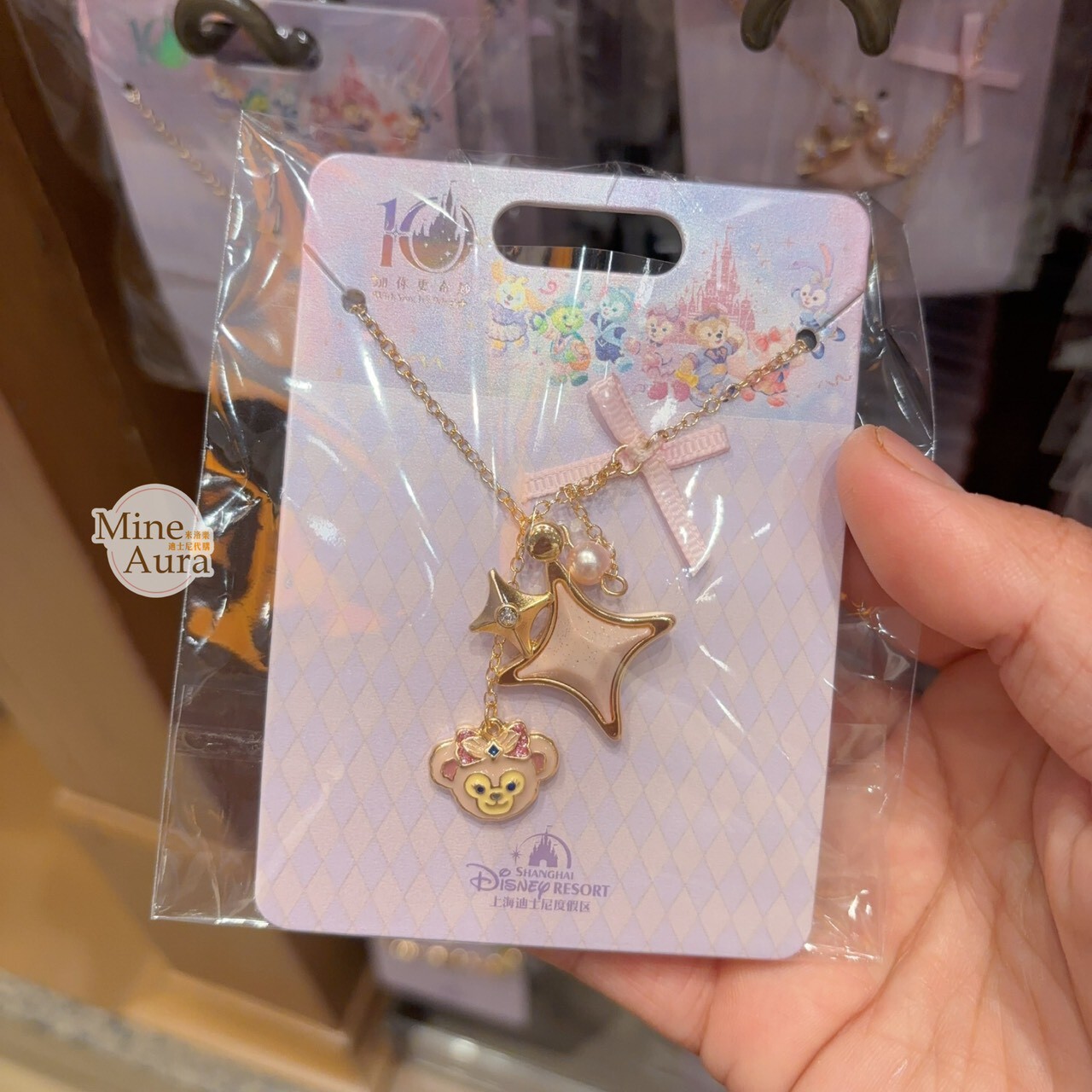 10歲生日慶典 雪莉玫 ShellieMay 大頭墜飾 蝴蝶結 造型 項鍊 首飾 -上海迪士尼樂園