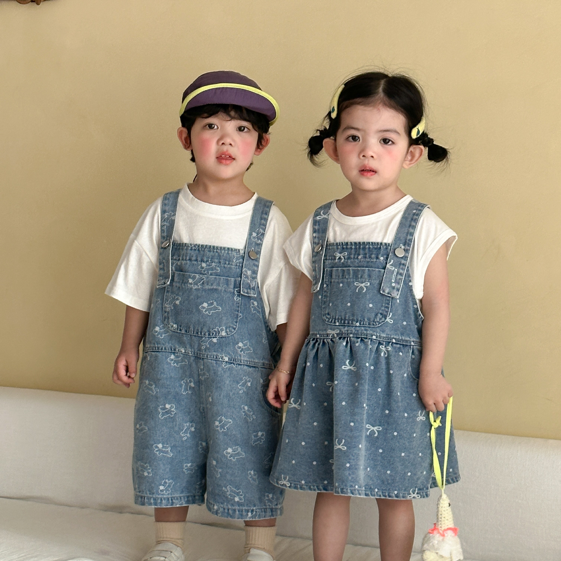 【H0556】可愛單寧牛仔吊帶姐弟兄妹裝(80-150)