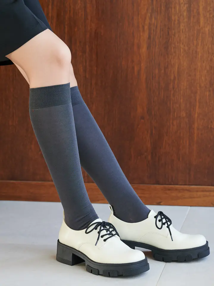 [連線優惠] 靴下屋 純棉薄款素色高筒襪