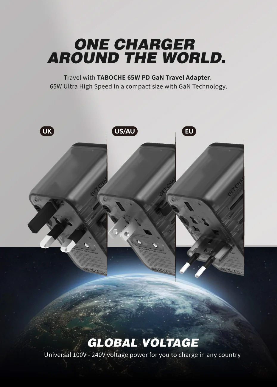 Vinnic TABOCHE 65W PD GaN Travel Adapter VPTA-GA65WBK