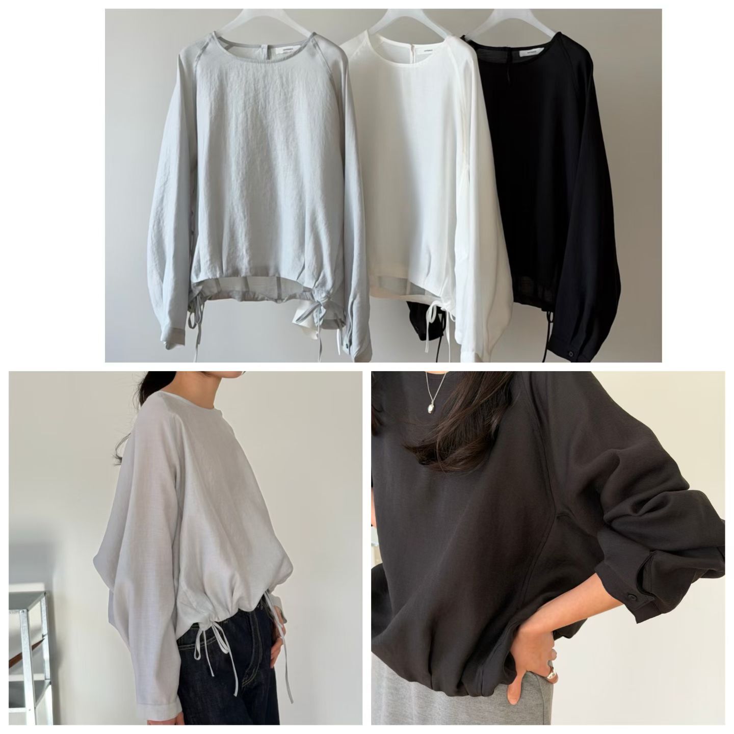 AG6010 兩側束腰繩雪紡上衣