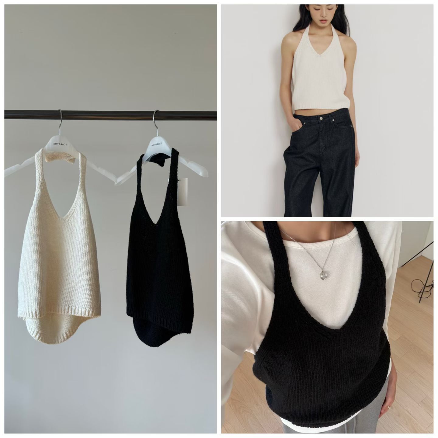 AG6011 針織掛脖V領背心小外搭