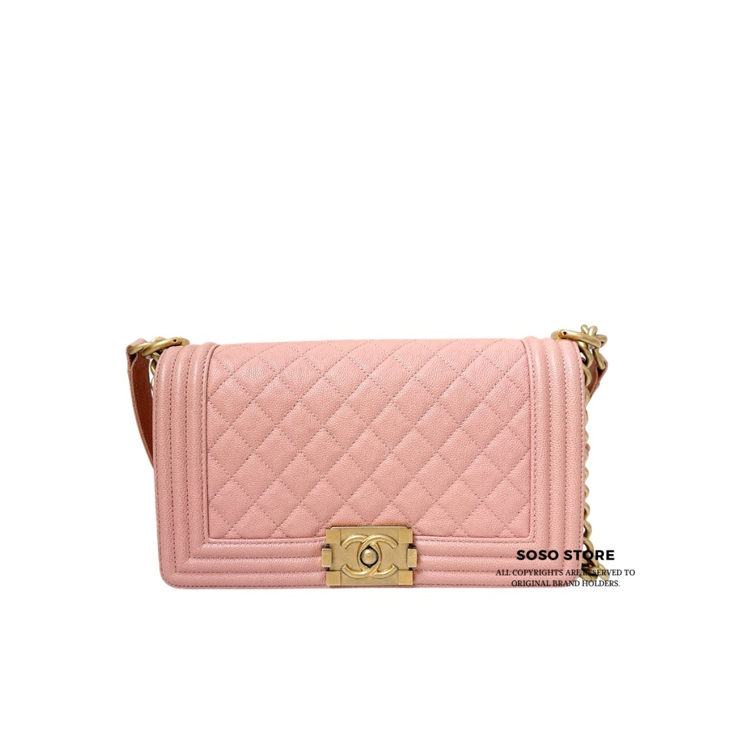 Chanel Medium Boy Bag - Pink Quilted / Ghw