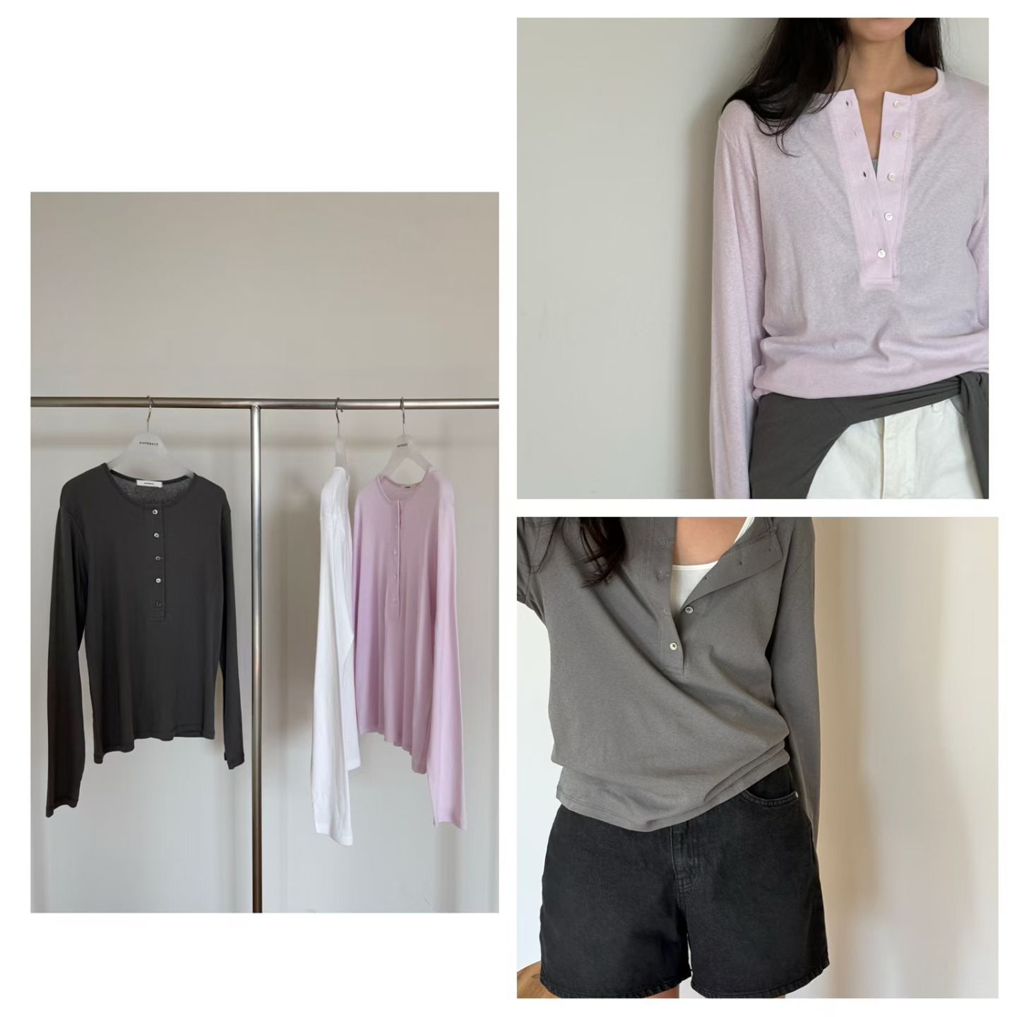 AG6013 亨利領透膚上衣