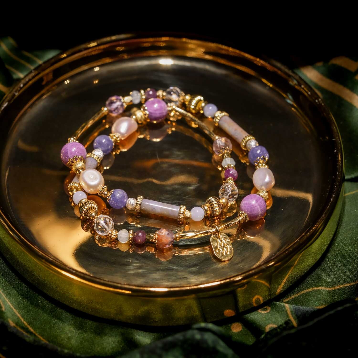 溫柔收藏｜紫幽靈紅寶石七彩玉雙圈手鍊 C1771