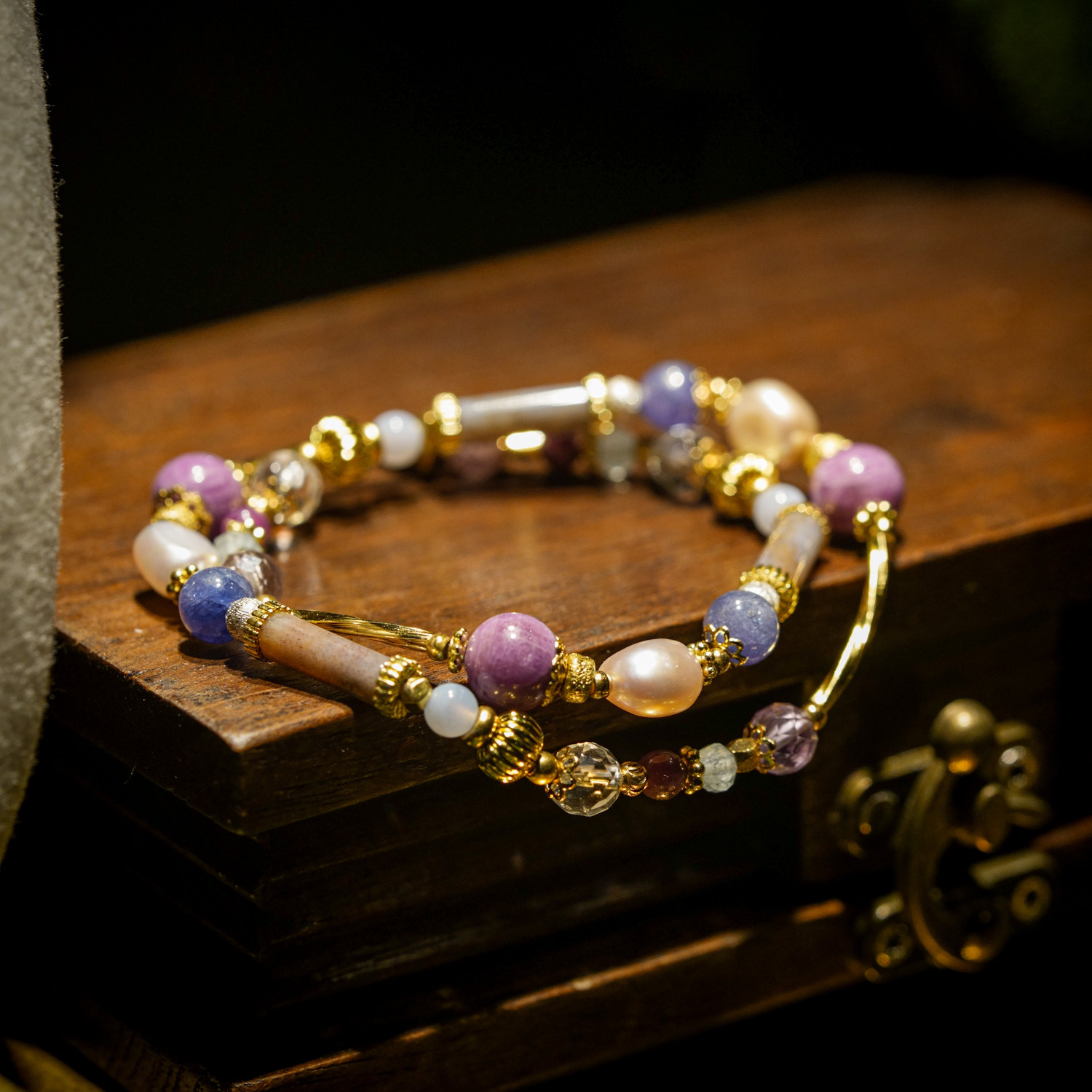 溫柔收藏｜紫幽靈紅寶石七彩玉雙圈手鍊 C1771