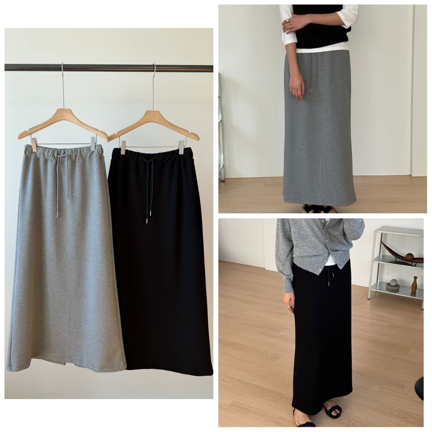 AG6020 全橡筋束腰繩後開衩半身裙