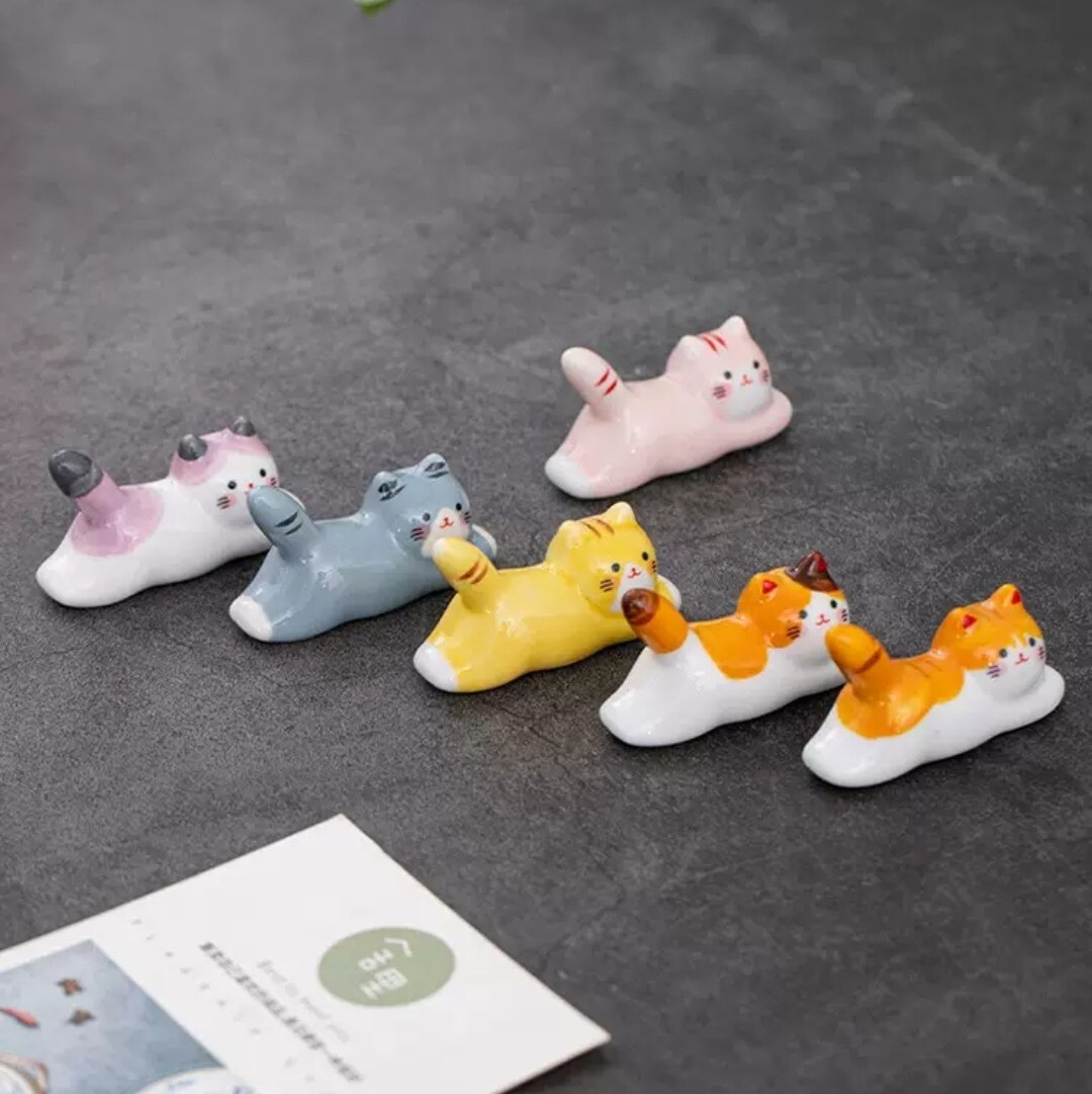 可愛貓咪陶瓷筷架3件組