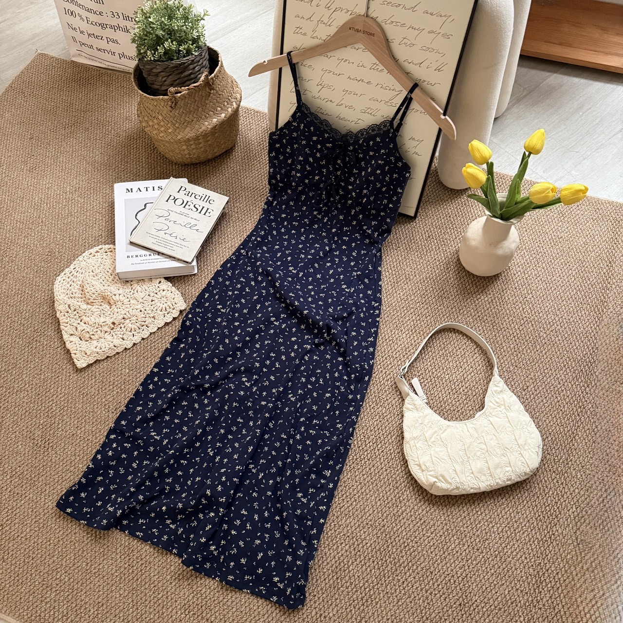 6803 蕾絲碎花吊帶洋裝（R）