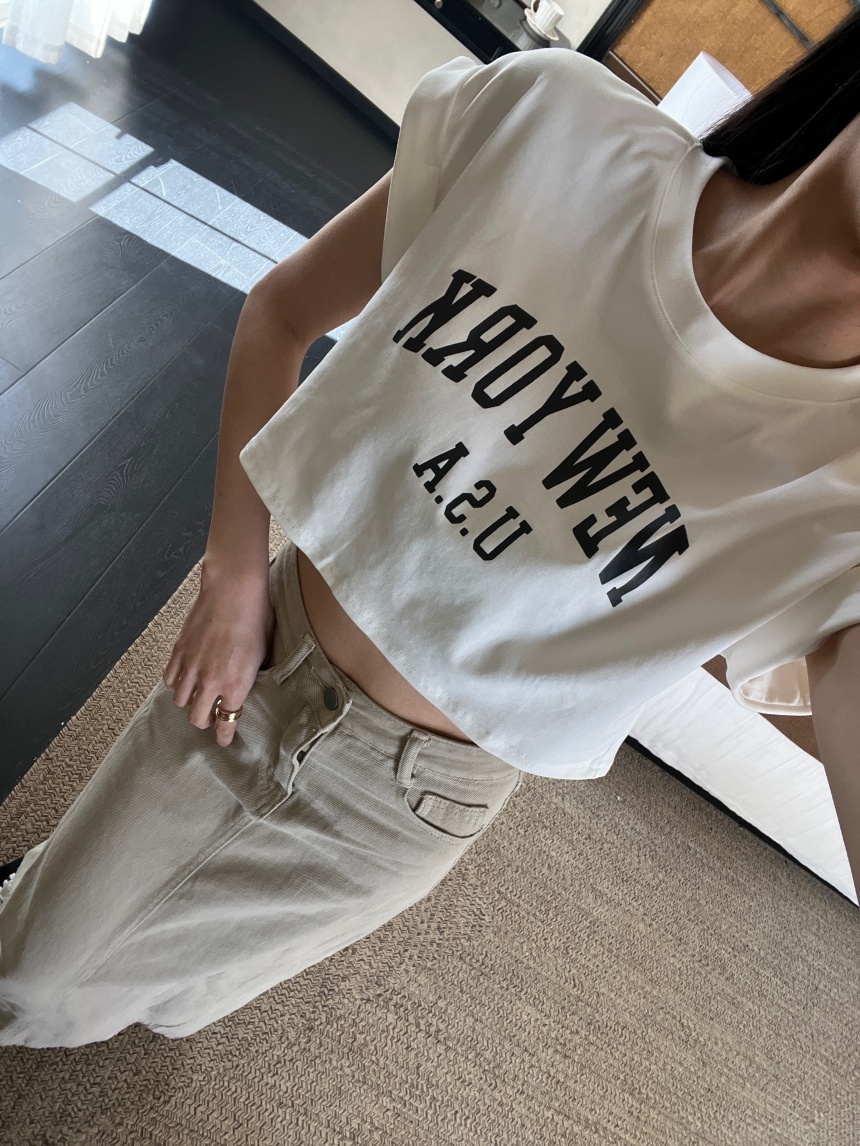 短版袖反摺New York上衣*5色