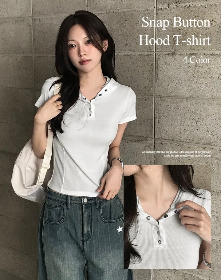 【29.3 完首批優惠價預訂】韓國啪鈕連帽羅紋短袖（4色）