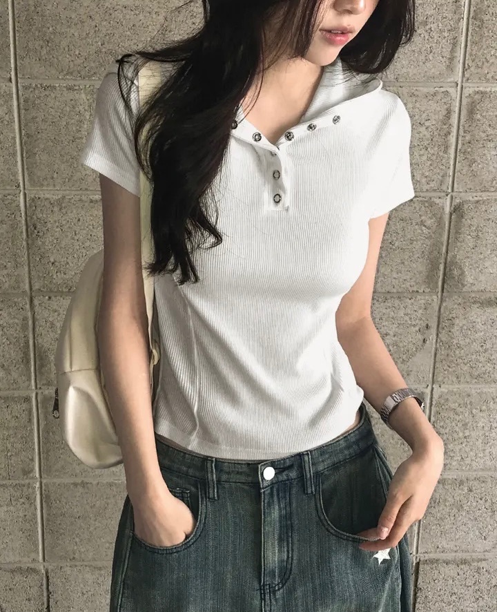 【29.3 完首批優惠價預訂】韓國啪鈕連帽羅紋短袖（4色）