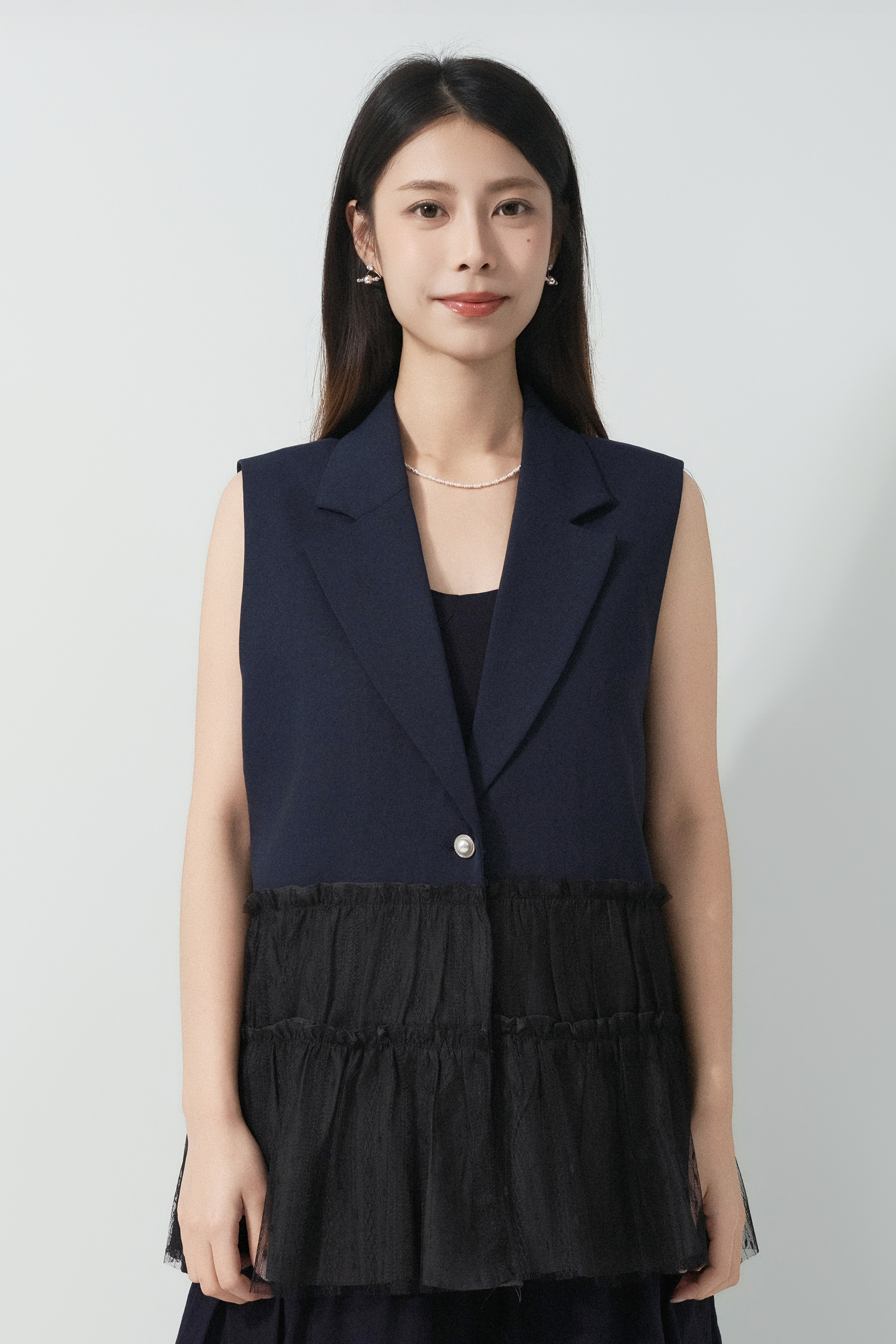 荷葉網紗腳西裝背心外套 （預購產品）