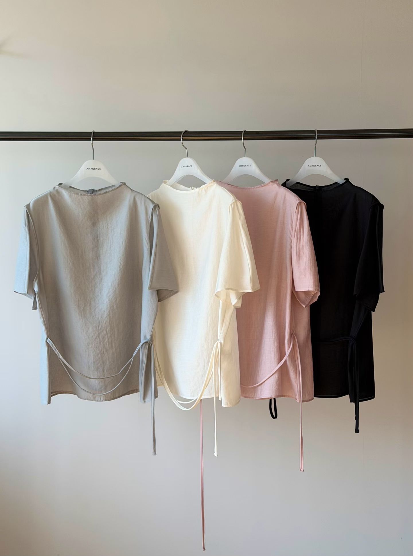 AG6026 雪紡綁腰帶小企領上衣