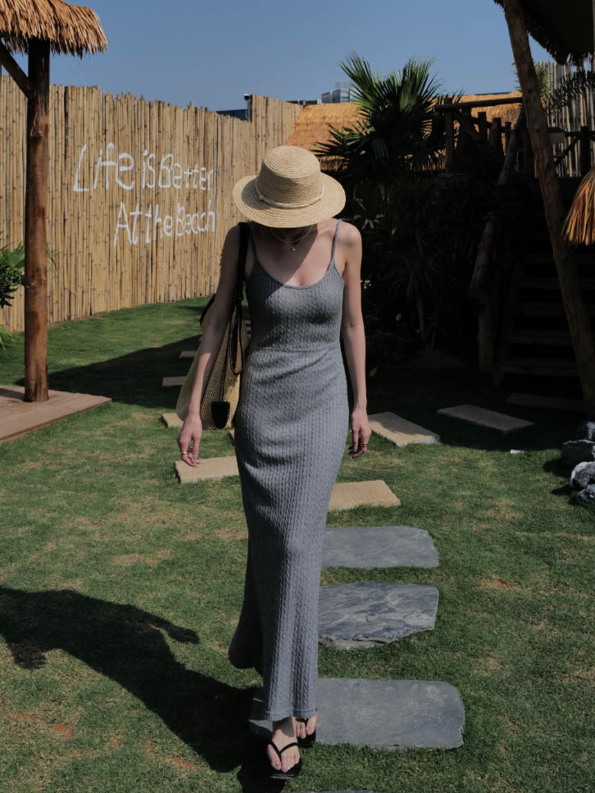 針織麻花吊帶細肩長洋裝*3色