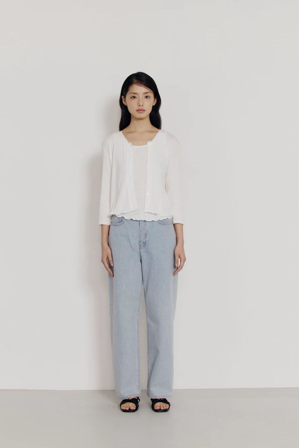 AG6029 直筒高腰顯瘦淺藍牛仔褲