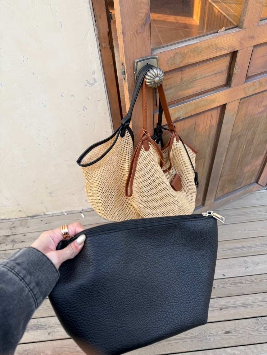 編織拼接皮革水桶包*2色