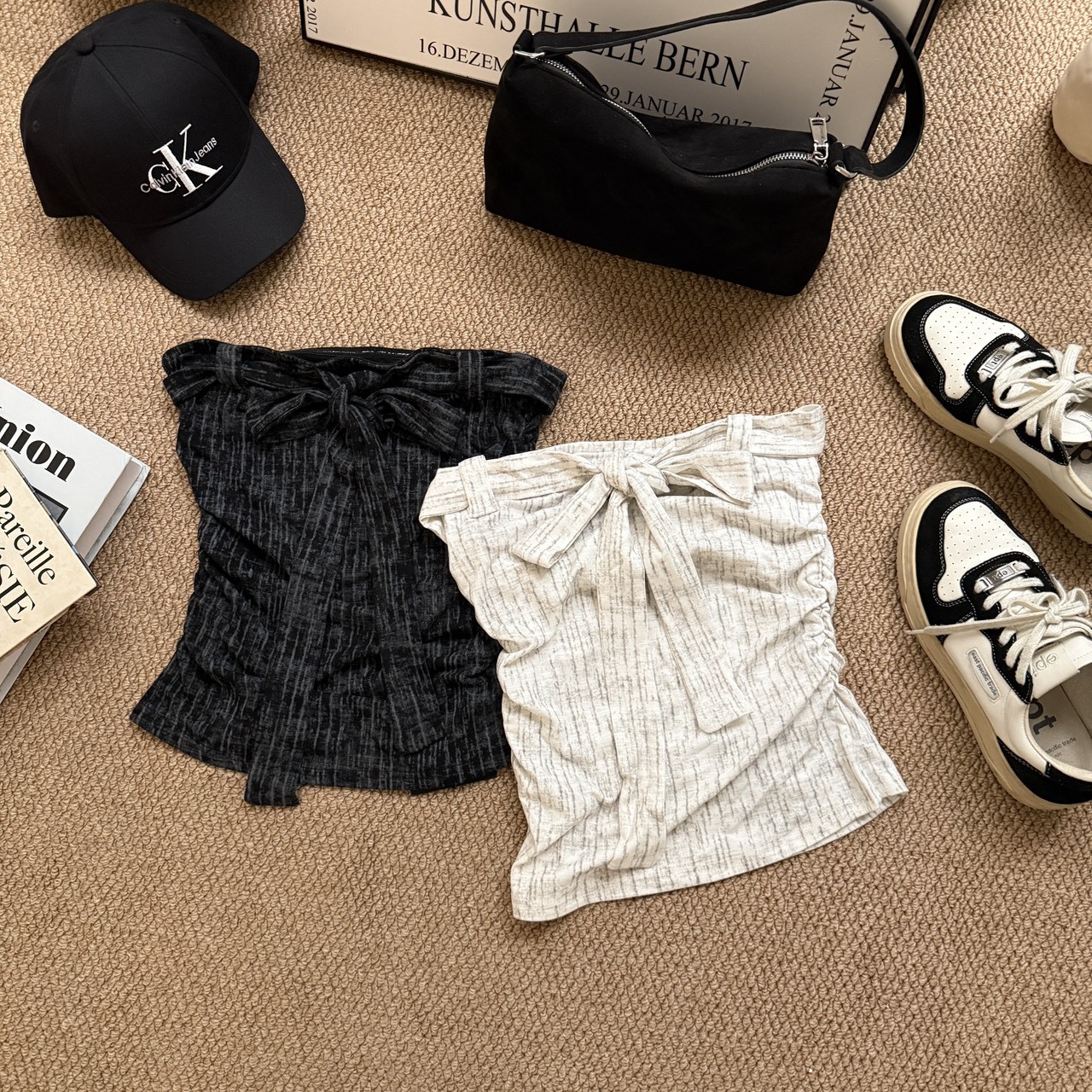 6608 條紋綁帶抓皺抹胸（Ｒ）