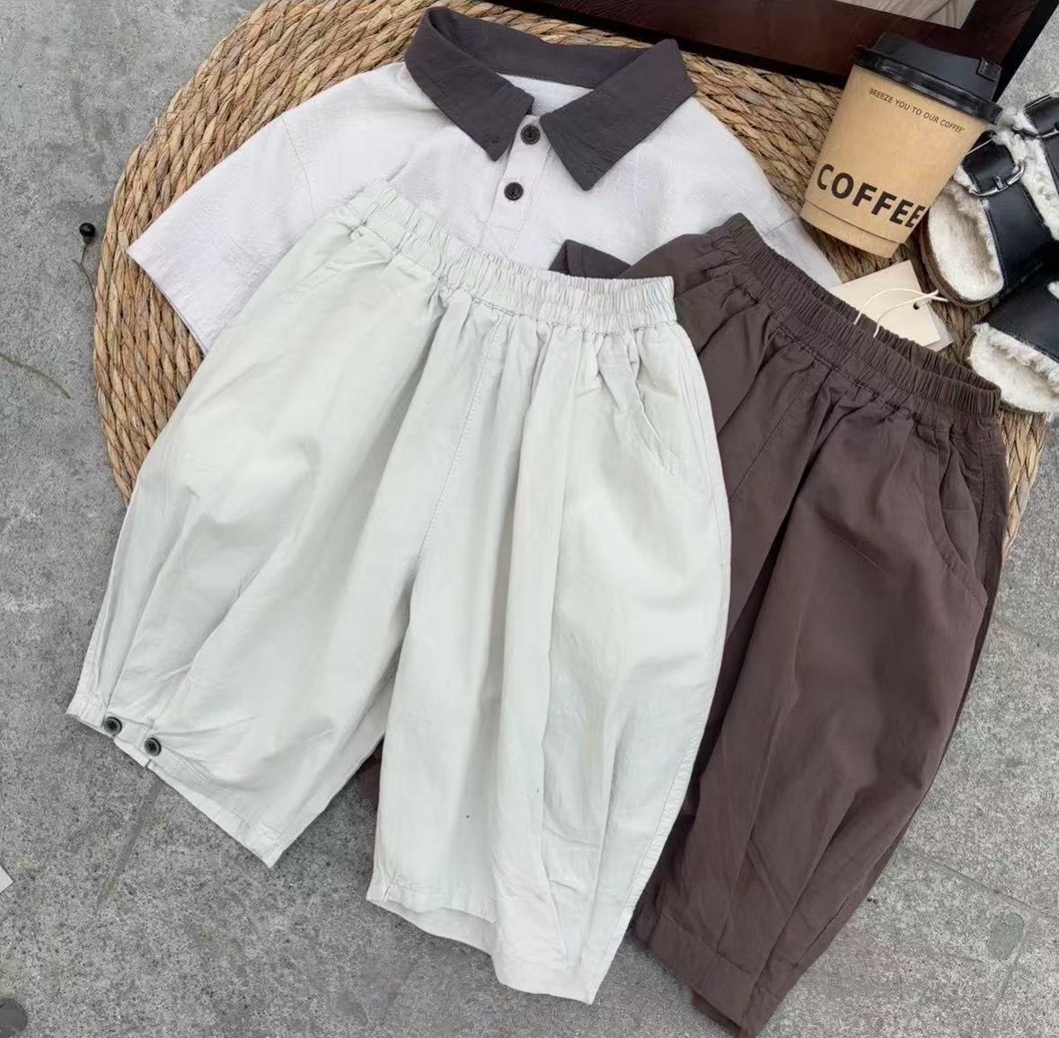 素面打折休閒七分褲