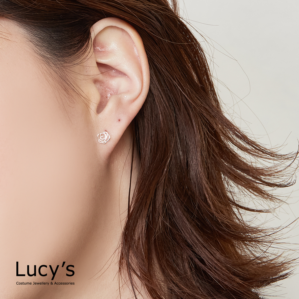 *925純銀〔輕銀系列〕玫瑰 耳環 (126465)