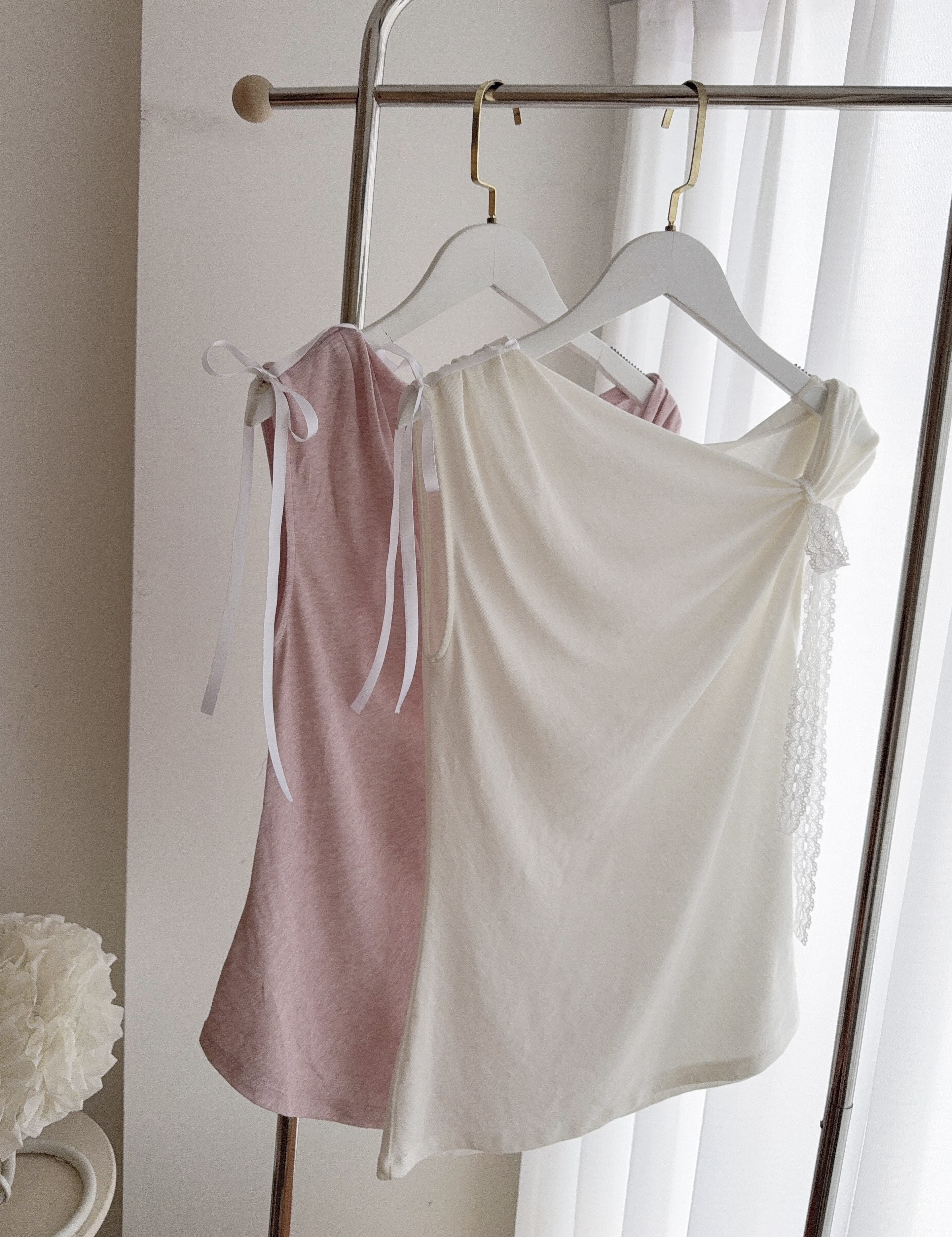 *BJ2 MADE SERIES* MODAL DAILY LACE STRAP RIBBON TOP 260323