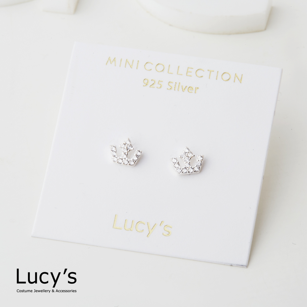 *925純銀〔輕銀系列〕閃鑽皇冠 耳環 (123268)