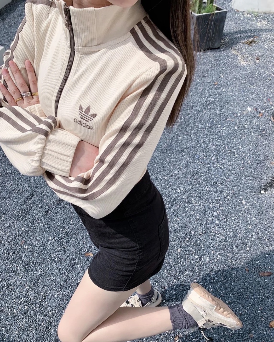 ADIDAS ORIGINALS 華夫格 奶油棕 短版 女款 米色 外套