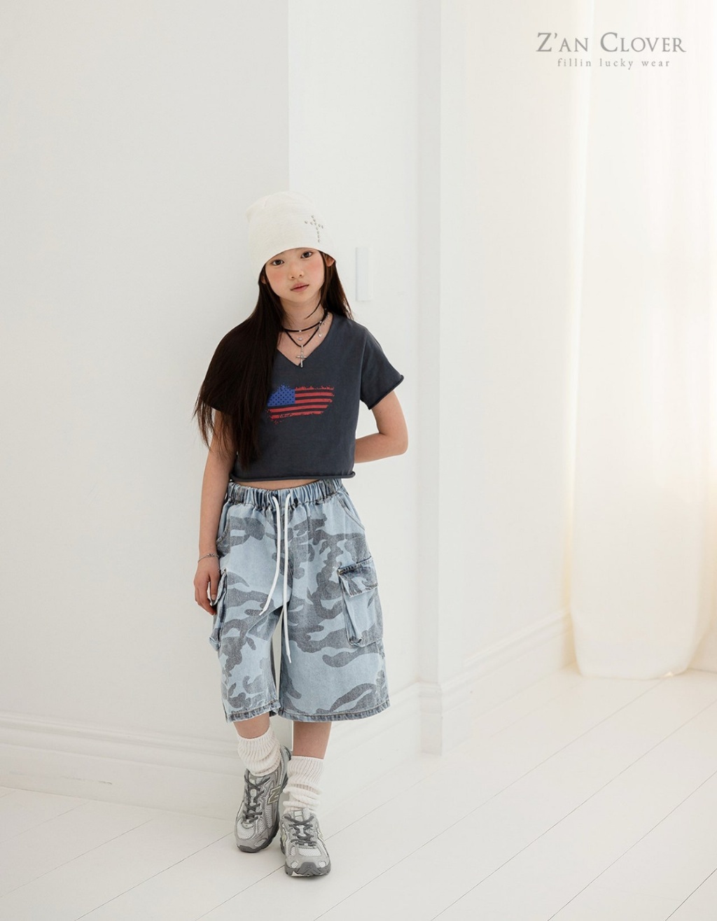 正韓夏ZAN CLOVER 時尚鬆緊抽繩迷彩褲