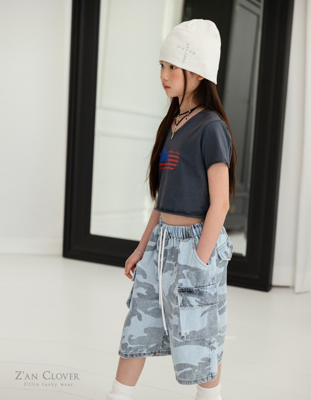 正韓夏ZAN CLOVER 時尚鬆緊抽繩迷彩褲