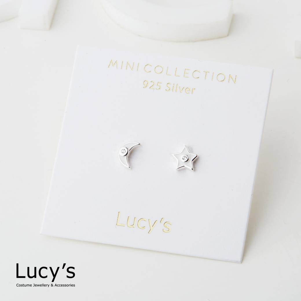 *925純銀〔輕銀系列〕潔白星月 耳環 (126542)