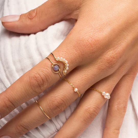 1YA0326-007 [YAY PARIS] Chance Chain Ring - Cultured Pearls Rolled Gold #2chpr101 (EU)