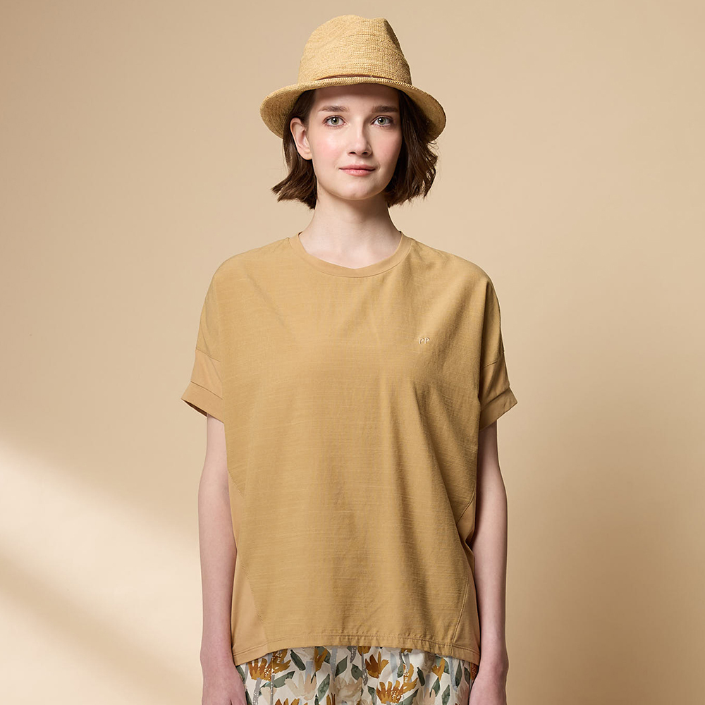 PIPPY 俐落剪接圓領短袖上衣 芥末