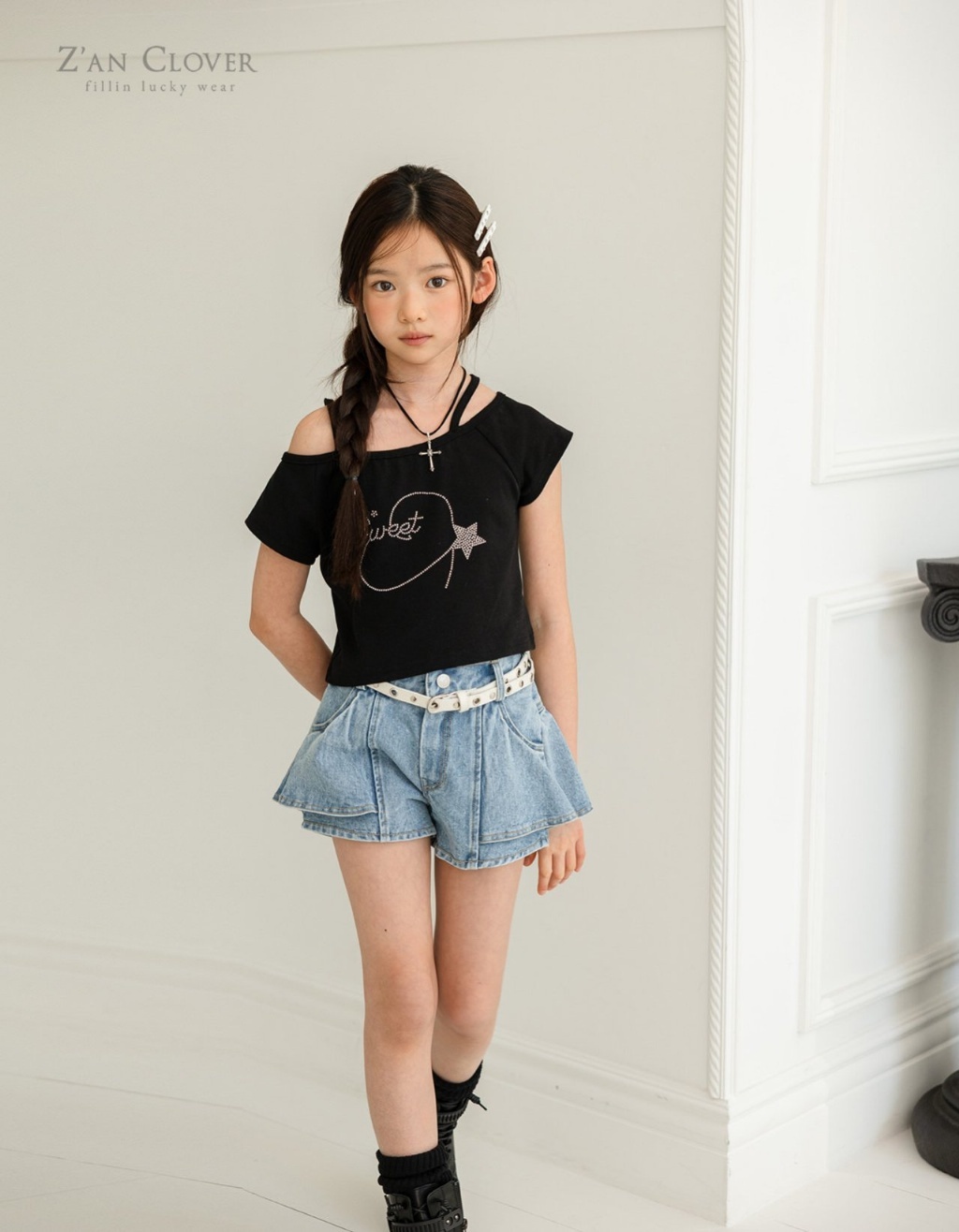 正韓夏ZAN CLOVER 鬆緊傘狀牛仔短褲