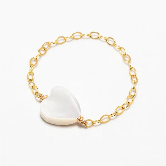 1YA0326-008 [YAY PARIS] Heart Chain Ring - Mother-of-Pearl Rolled Gold #2copr101 (EU)