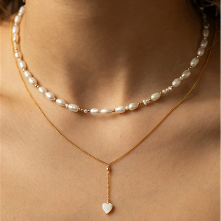 1YA0326-105 [YAY PARIS] Heart Necklace Mother-Of-Pearl Laminated Gold #6colg101 (EU)