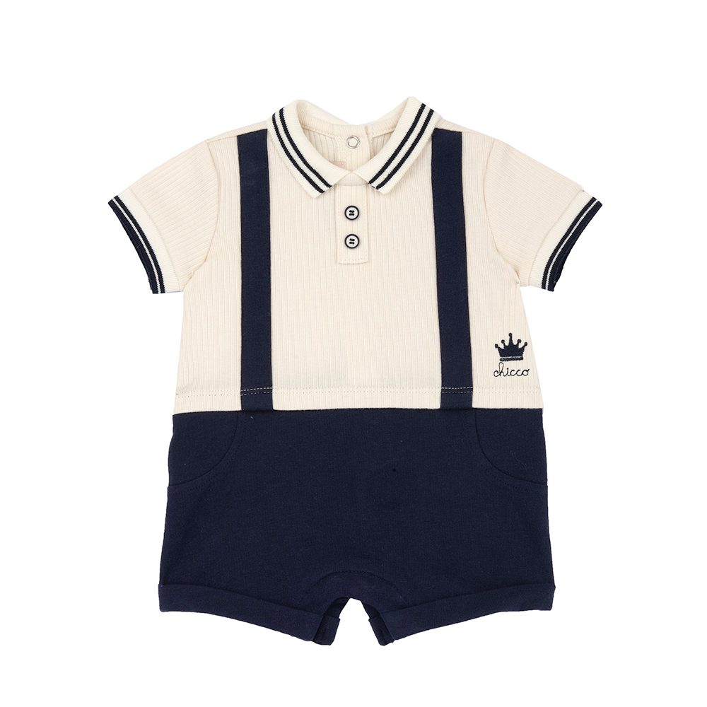 皇室小熊-假兩件式有領短袖兔裝