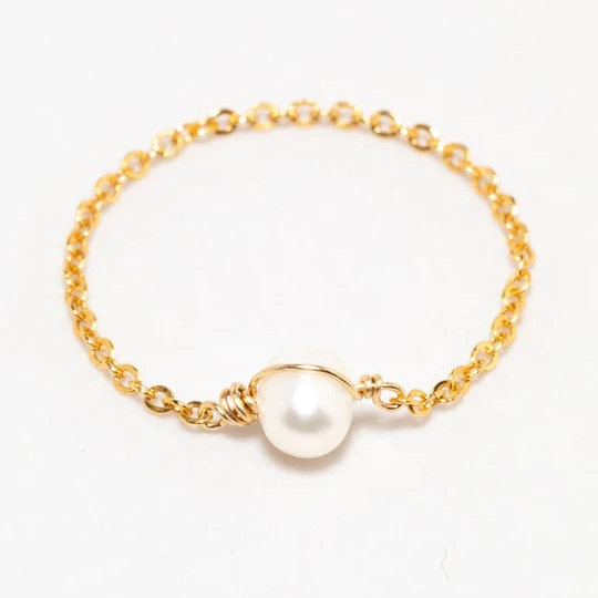 1YA0326-012 [YAY PARIS] Stella Chain Ring - Cultured Pearl Rolled Gold #2stsi101 (EU)