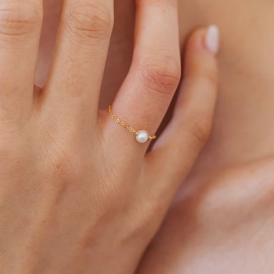 1YA0326-012 [YAY PARIS] Stella Chain Ring - Cultured Pearl Rolled Gold #2stsi101 (EU)