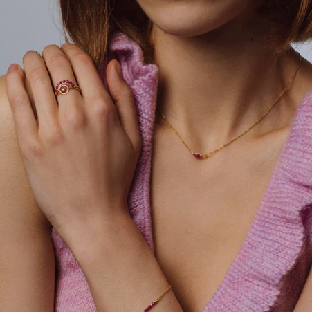 1YA0326-109 [YAY PARIS] Stella Necklace Ruby Laminated Gold #23SSC-510emst130 (EU)