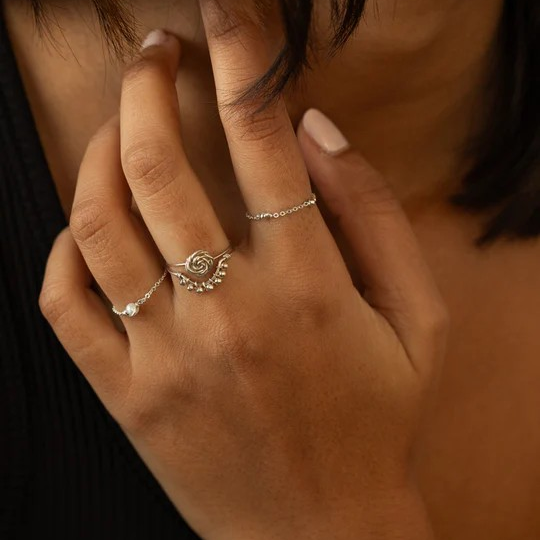 1YA0326-013 [YAY PARIS] Stella Chain Ring - Cultured Pearl Silver #2stsi201 (EU)